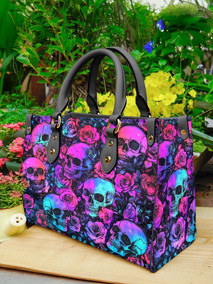 NeonGothicSkullRosePrint LeatherHandbag_4