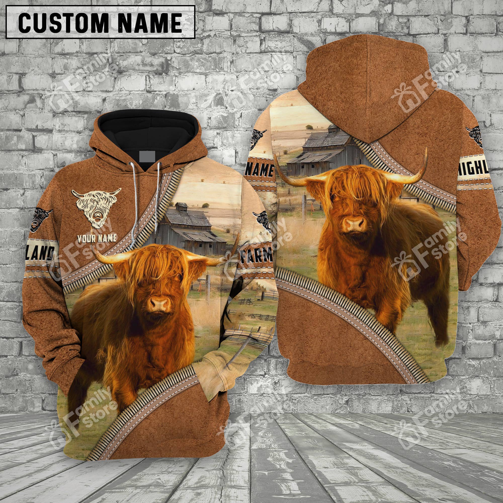 Uni Farm Highland Cattle Light Brown - Personalized Hoodie