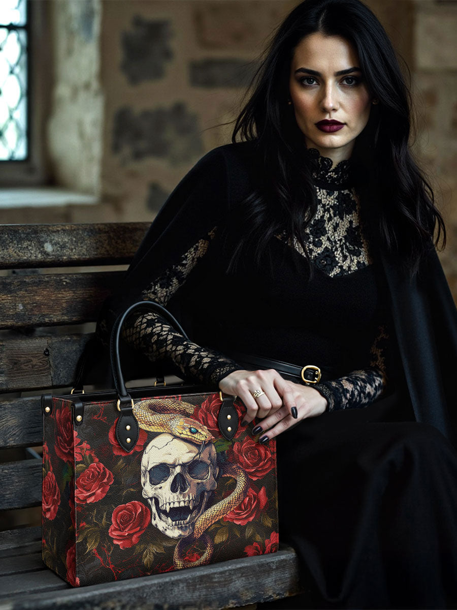 VenomousSnake_SkullwithRosesGothicFloral PersonalizedLeatherHandbag_4