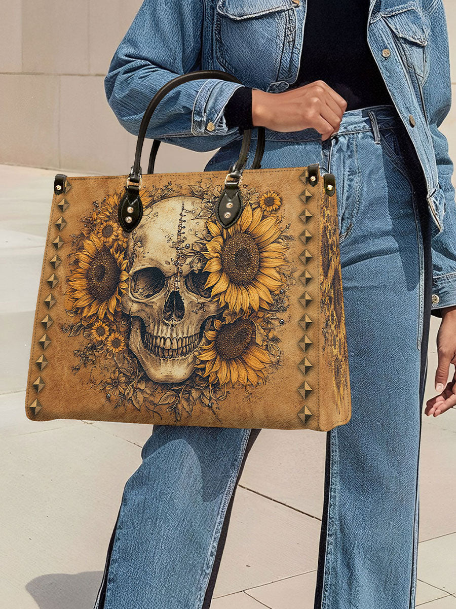 VintageSunflowerSkullGothicArt GothicPersonalizedLeatherHandbag GifforHer_Girlfriend_3