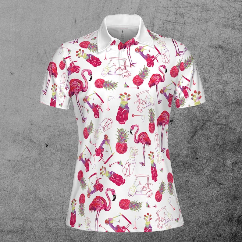 Golf Bag, Flamingo And Pink Pineapple Pattern - Gift For Golf Lovers - Women Polo Shirt
