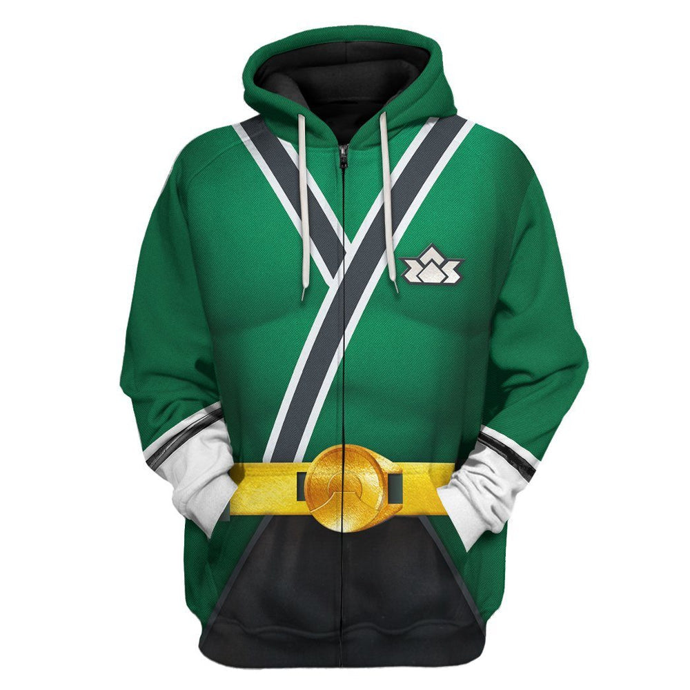 gearhuman 3d power rangers samurai green custom tshirt hoodie apparel gv08017 3d apparel zip hoodie s 661759