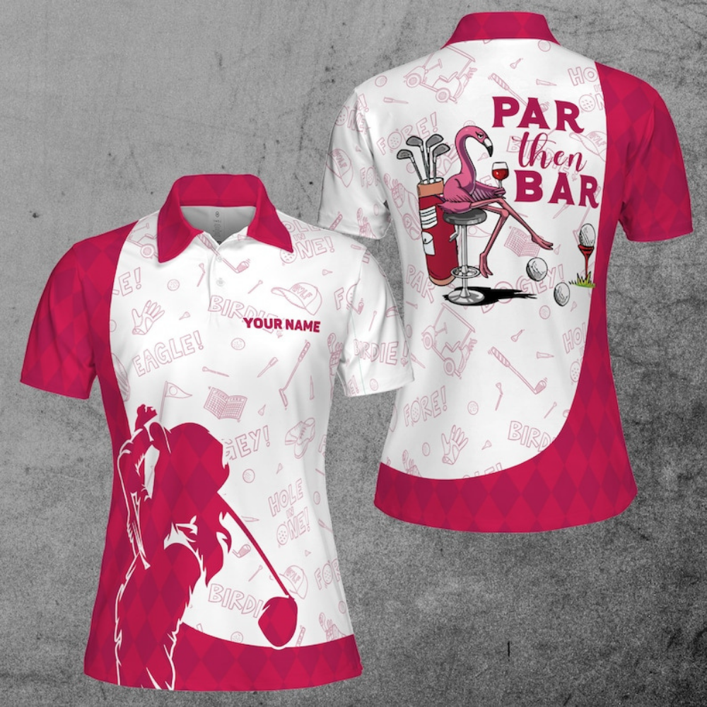 Par Then Bar Flamingo Pink Argyle - Gift For Golf Lovers - Personalized Women Polo Shirt