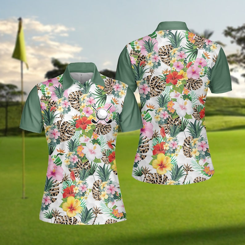 Golf Tropical Flowers - Gift For Golf Lovers - Women Polo Shirt