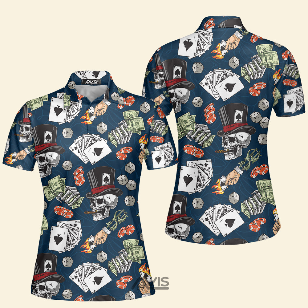 Lucky Dice Spades Gambling Skull Aloha - Women Polo Shirt