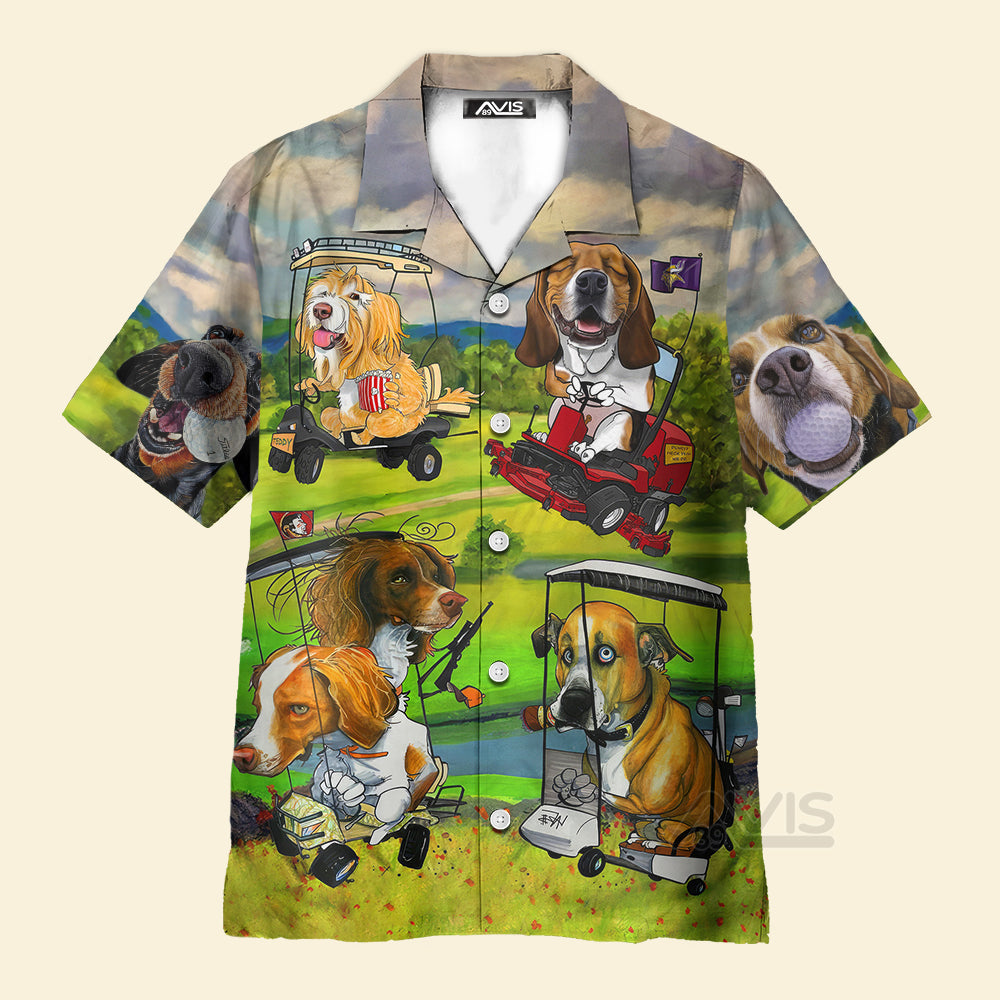 Avis89 Golf Dog Driving Golf Cart Art Style - Gift For Dog Lovers - Hawaiian Shirt