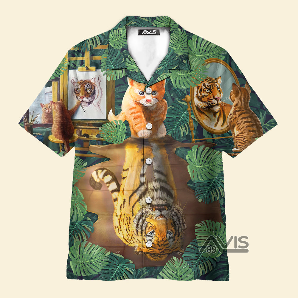 Avis89 Cat And Tiger Leaf - Gift For Cat Lovers - Hawaiian Shirt