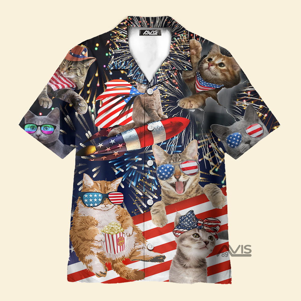 Avis89 Cat Independence Day Happy Firework - Hawaiian Shirt