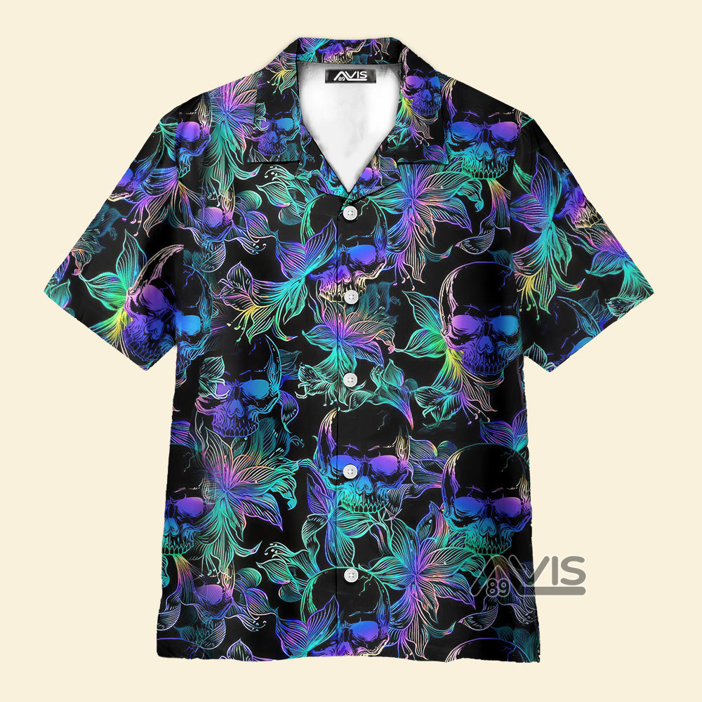 Avis89 Psychedelic Hippie Colored Spiral Twisted Skulls - Hawaiian Shirt