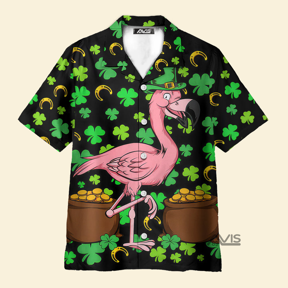 Avis89 St. Patrick's Day A Flamingo And The Pots Of Gold - Hawaiian Shirt