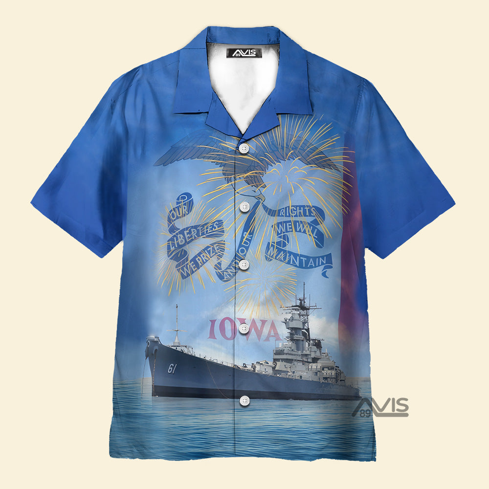 Avis89 Us Navy Uss Iowa (Bb-61) 4Th Of July - Hawaiian Shirt