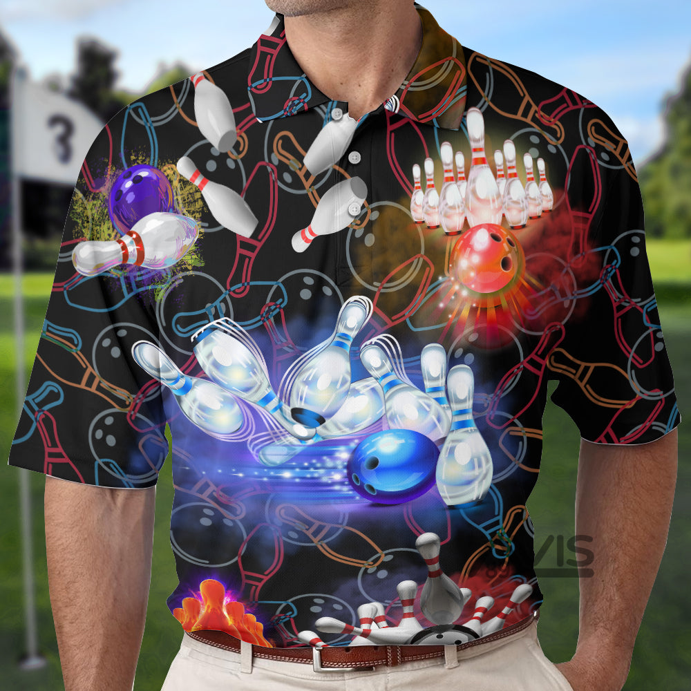 Avis89 Colorful Bowling Black Multicolor Flashlight - Men Polo Shirt