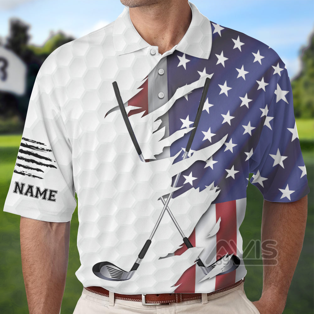Avis89 American 4th July American Flag - Gift For Golf Lovers - Personalized Men Polo Shirt 