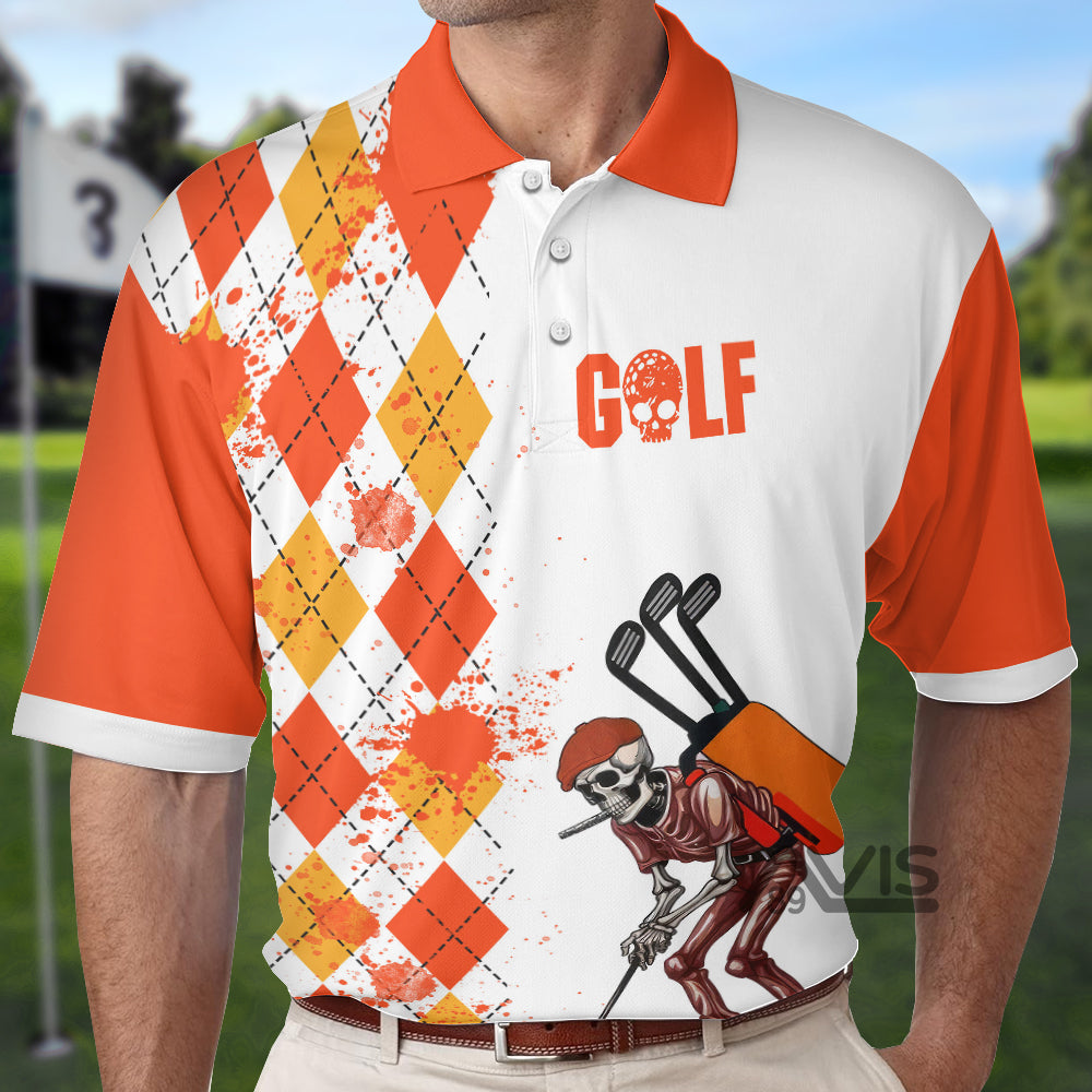 Avis89 Skull Golf Orange Yellow Golf - Men Polo Shirt