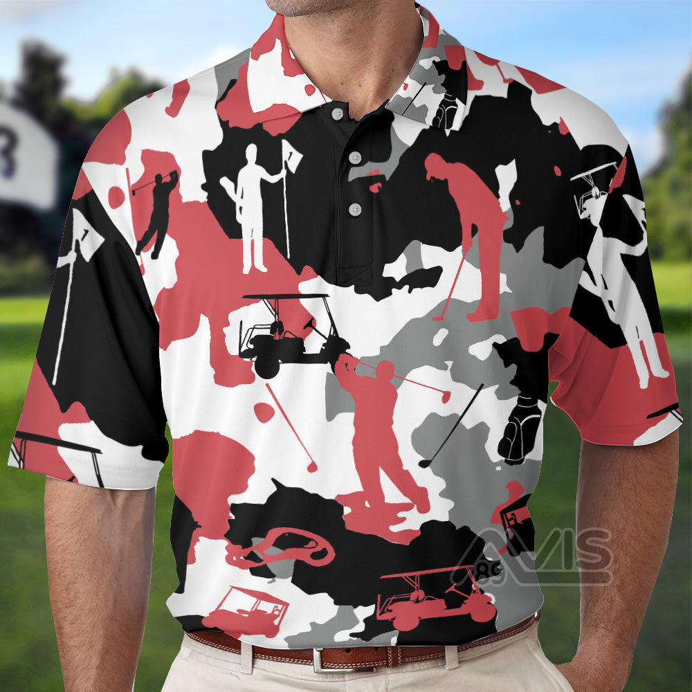 Red And White Camouflage Golf - Polo Shirt 