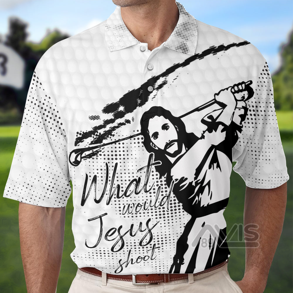 Avis89 What Would Jesus Shoot Black And White Golf - Men Polo Shirt
