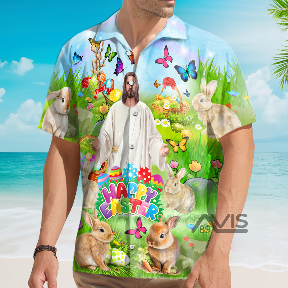 Avis89 Jesus Happy Easter Rabbit Chilling In The Flower - Hawaiian Shirt