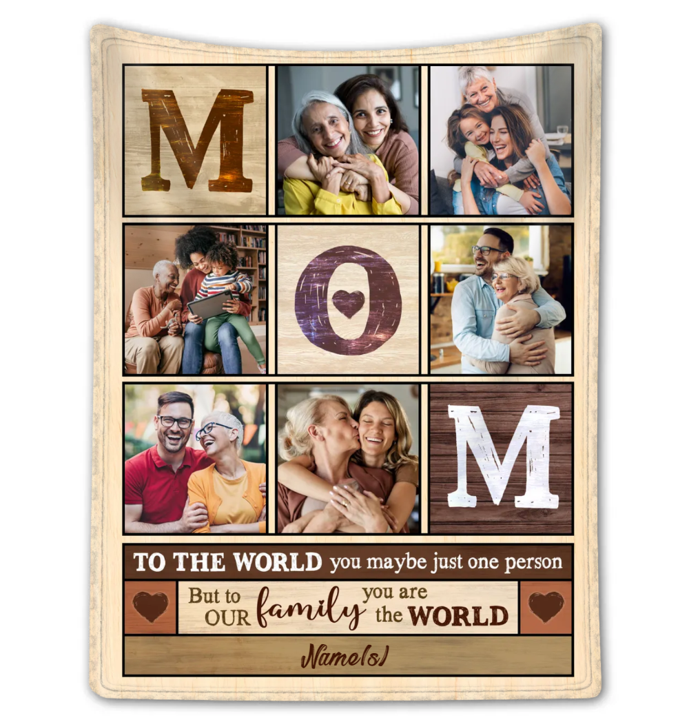 Custom Photo To Our Family You Are The World - Gift For Mom, Grandma - Personalized Blanket