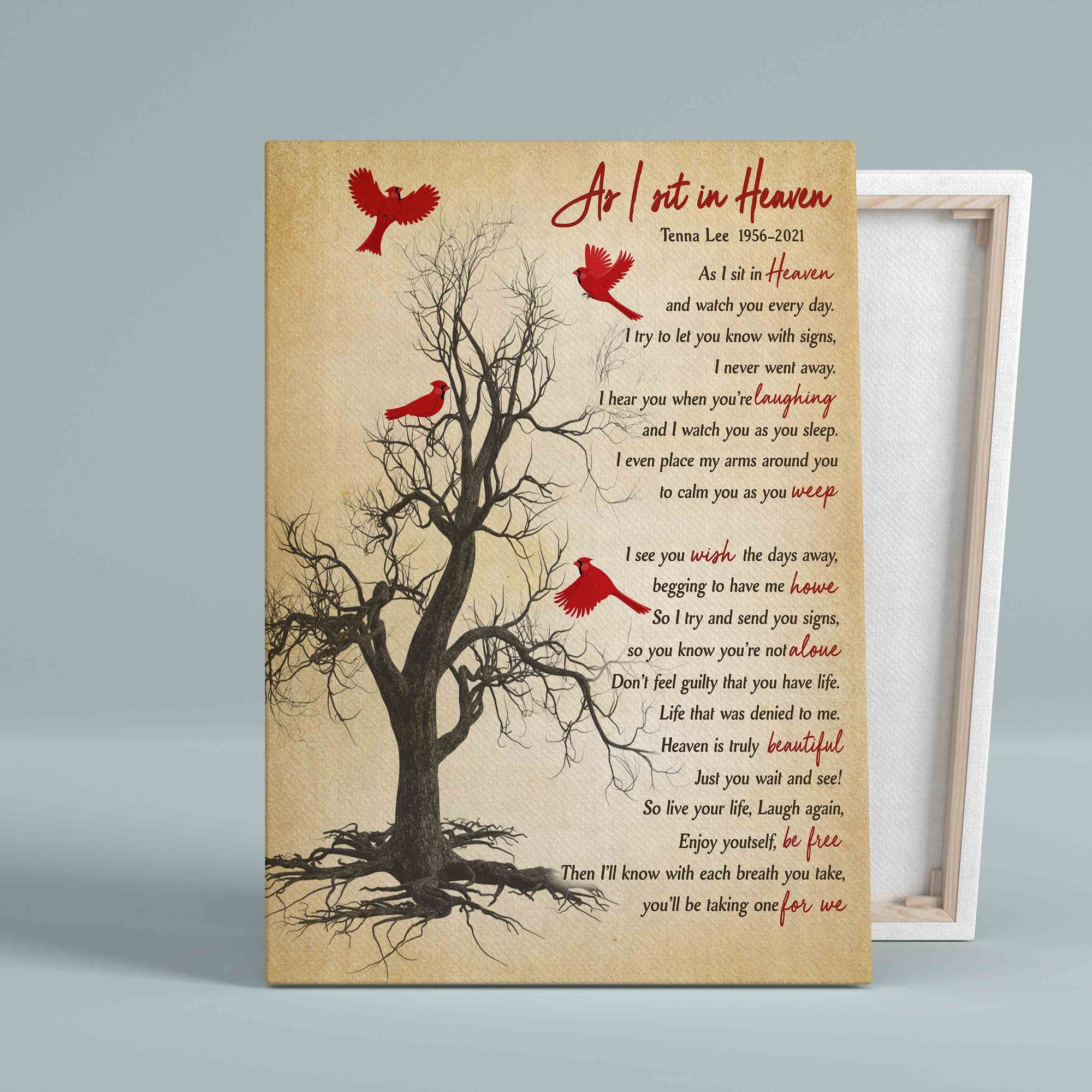 Personalized Name Canvas, As I Sit In Heaven Canvas, Memorial Canvas, Red Cardinal Canvas