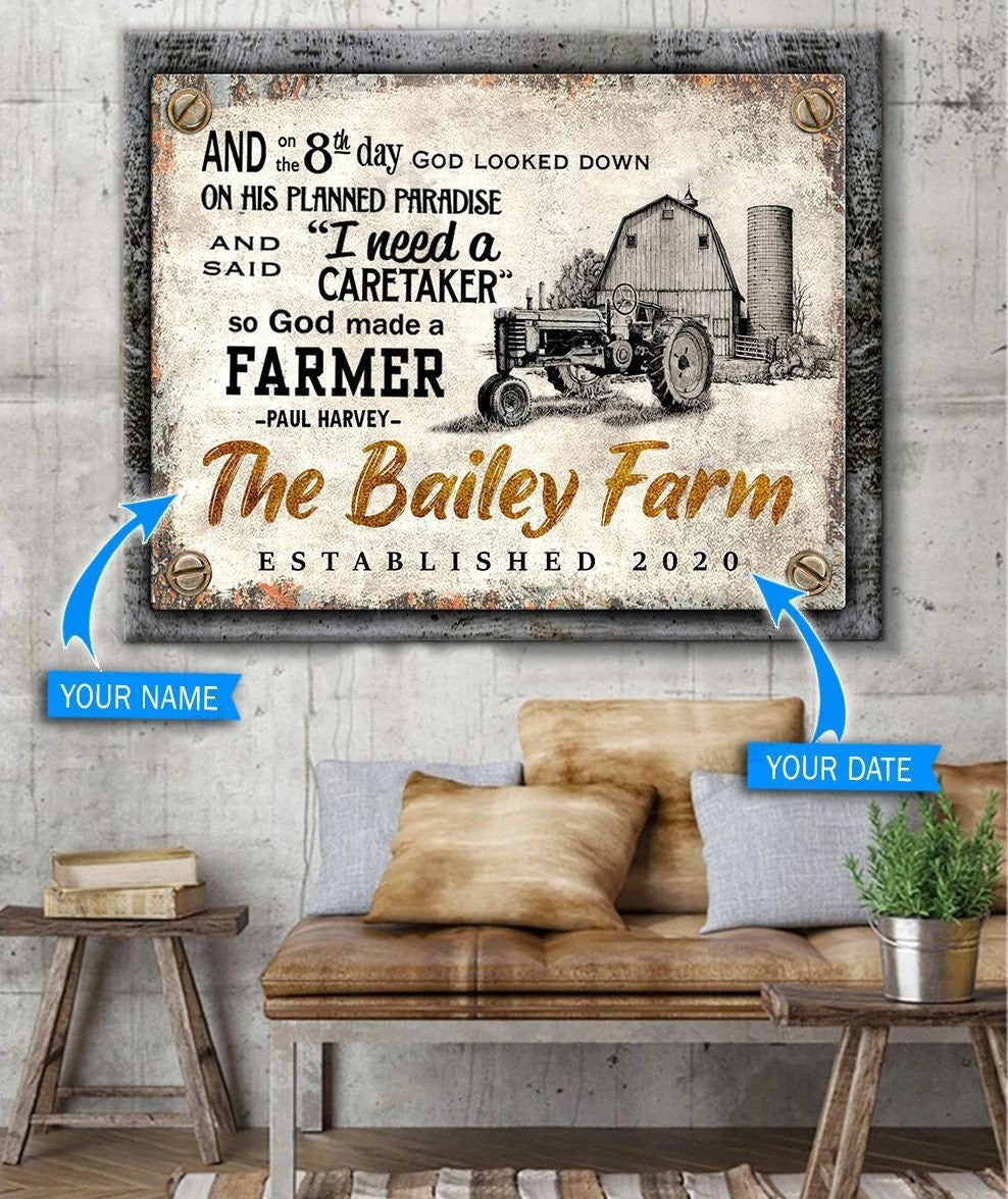 Personalized So God Jesus made a Farmer Tractor Canvas