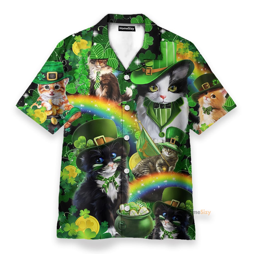 Irish Saint Patricks Day Cats Shamrocks - Shirt For Pet Lover - Hawaiian Shirt