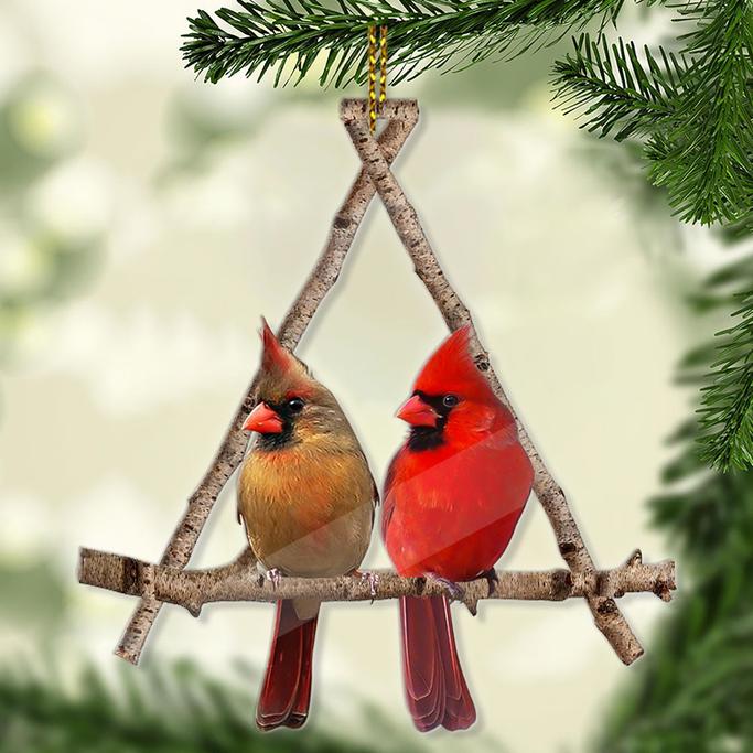 Cardinal Couple On Tree - Memorial Gift - Custom Shape Ornament