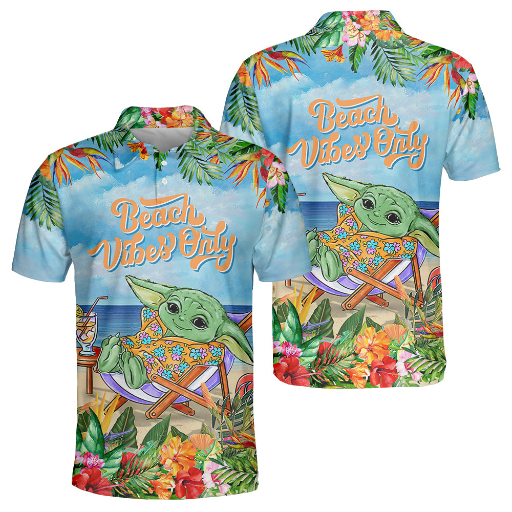 SWCartoonBabyYodaBeachVibesOnly PoloShirt OwlOhh_6580_2