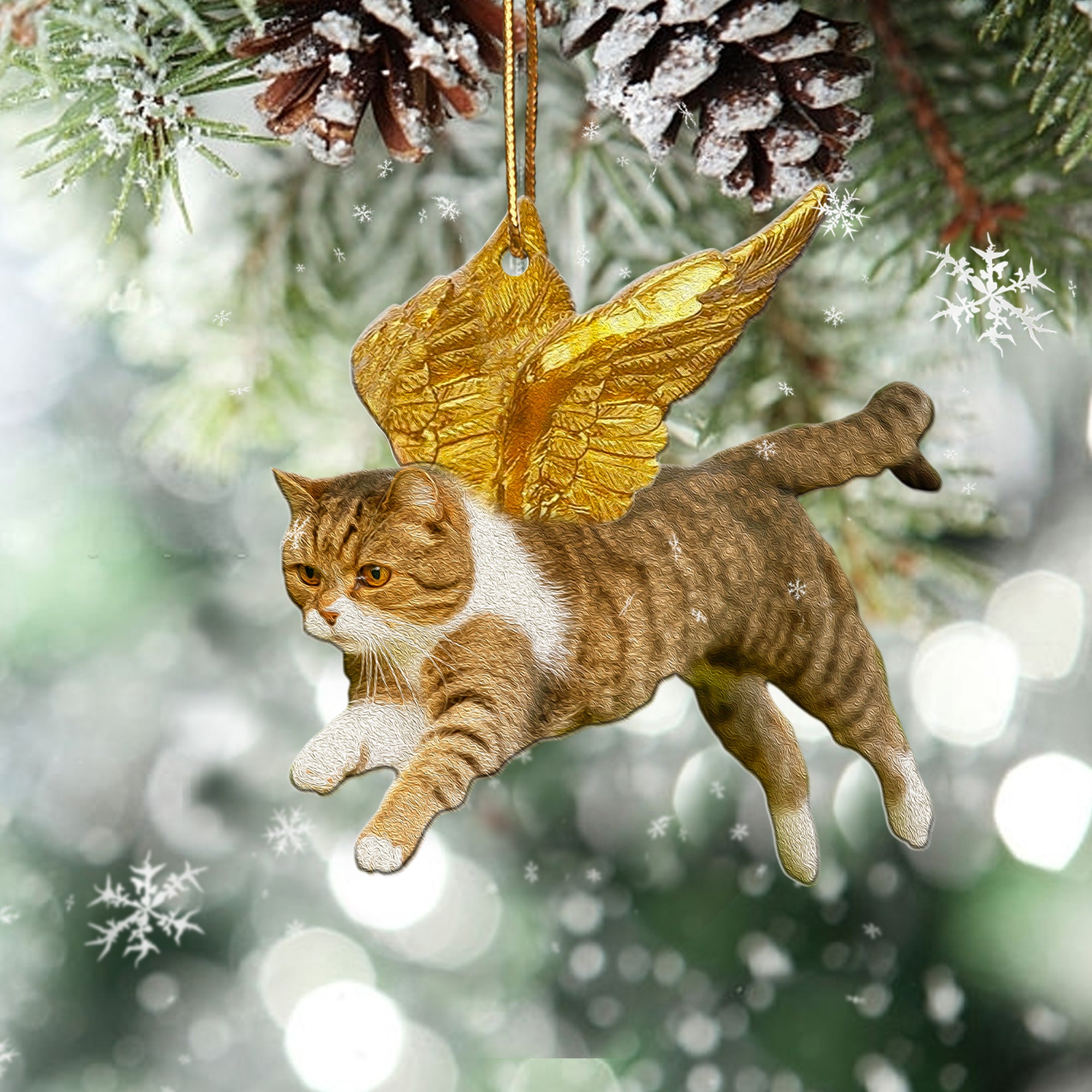 Cat golden angel two sides ornament