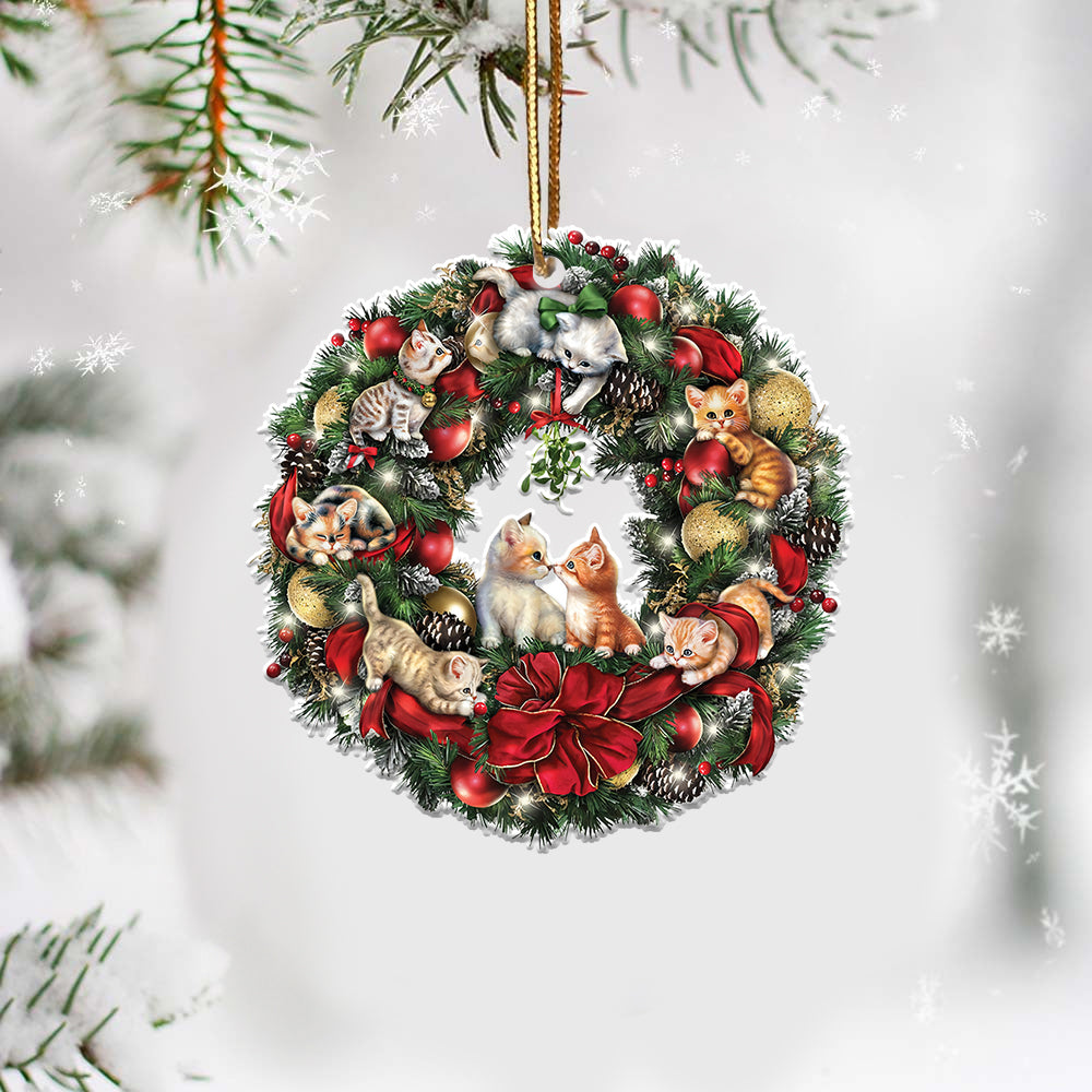 Cat laurel wreath two sides ornament