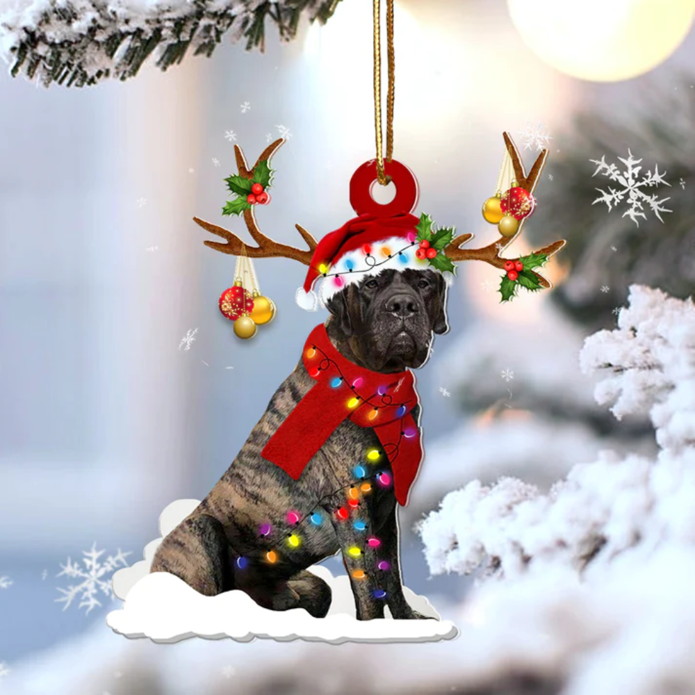 Brindle English Mastiff Reindeer Shape Ornament - Gift For Dog Lover