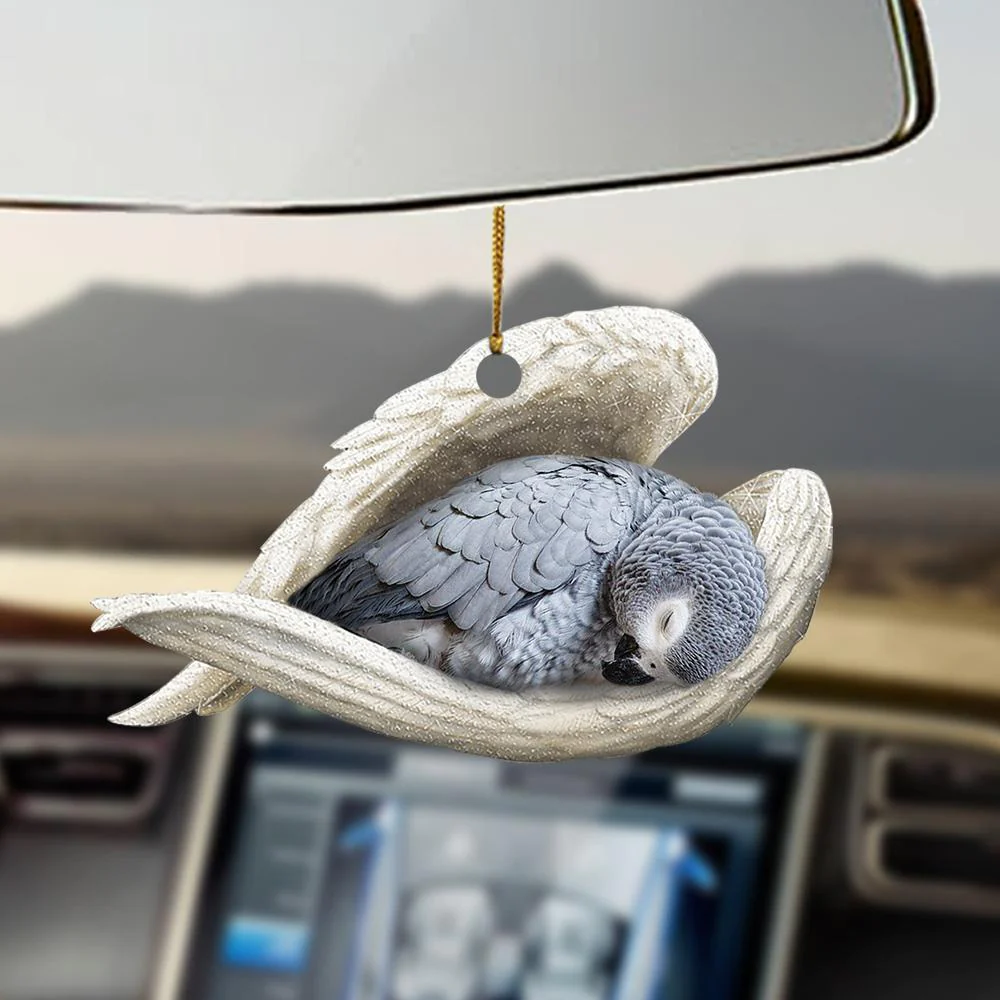 African Grey Parrot Sleeping Angel Ornament - Gift For Bird Lovers