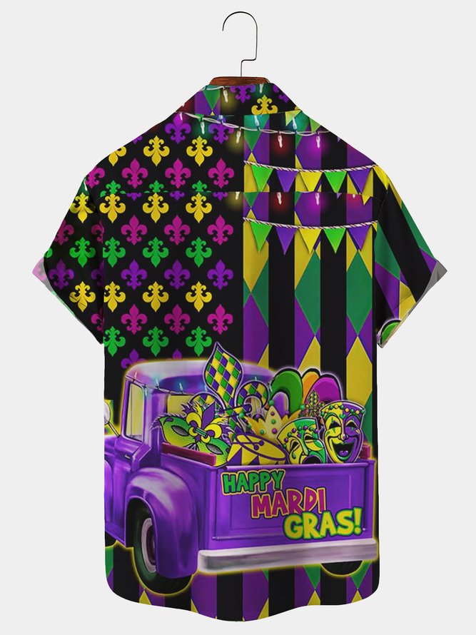 Happy Mardi Gras Purple Car Mask Party - Hawaiian Shirt