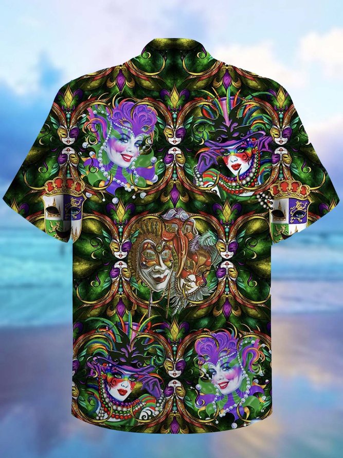 Holiday Mardi Gras Blindfold Clown Art - Hawaiian Shirt