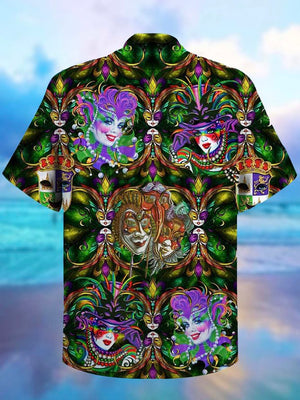 Holiday Mardi Gras Blindfold Clown Art - Hawaiian Shirt