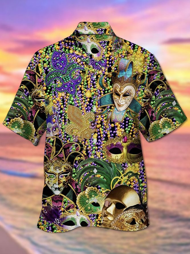 Mardi Gras Holiday Clown Mask Art Stretch - Hawaiian Shirt