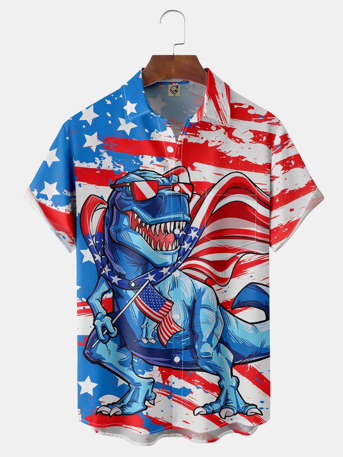 Independence Day Big Size Flag Dinosaur - Hawaiian Shirt