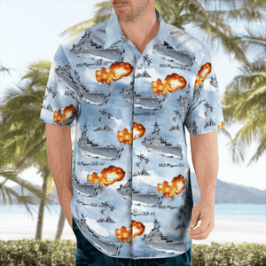 Warship Battleship USS Missouri (BB-63) "Mighty Mo" Palm Tree - Hawaiian Shirt