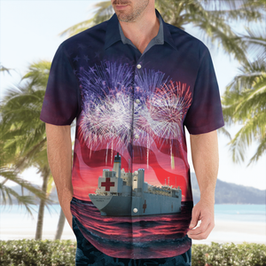 Usns Mercy (T-Ah-19) Hospital Ship, 4Th Of July Hawaiian Shirt