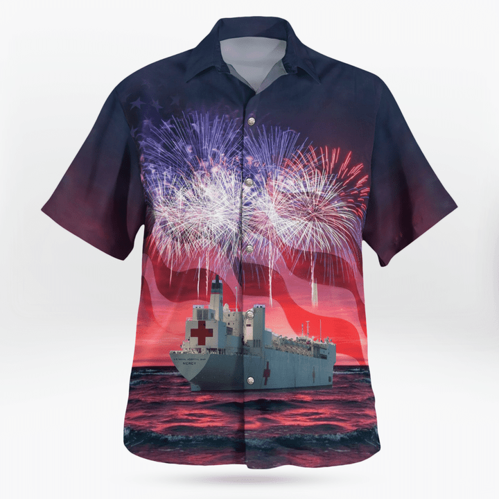 Usns Mercy (T-Ah-19) Hospital Ship, 4Th Of July Hawaiian Shirt