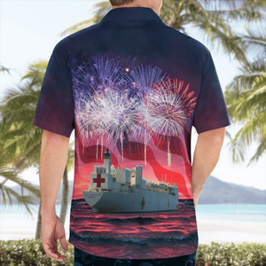 Usns Mercy (T-Ah-19) Hospital Ship, 4Th Of July Hawaiian Shirt