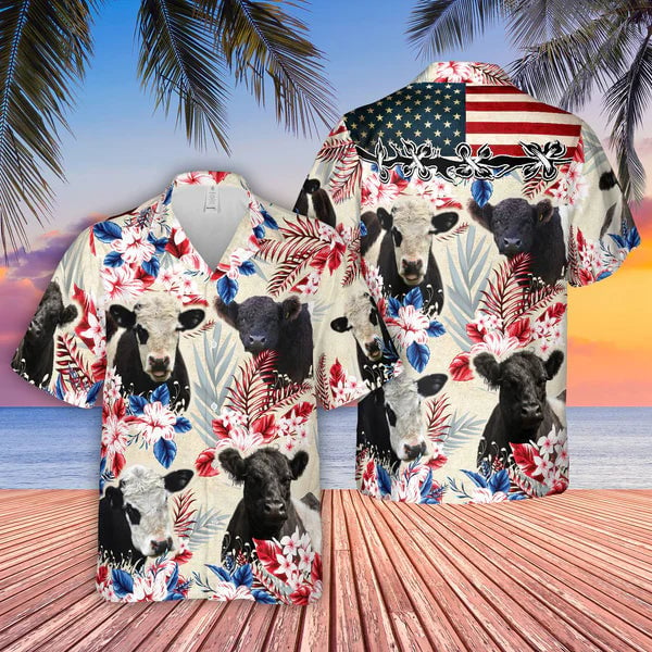 Belted Galloway Pattern US FLAG - Hawaiian Shirt