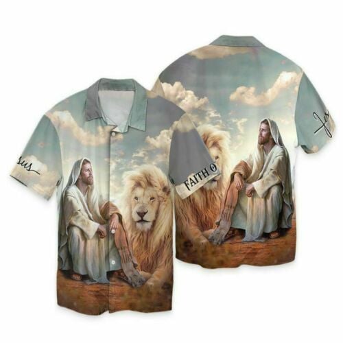 Jesus Christian Lion Heaven Faith Over Fear - Hawaiian Shirt