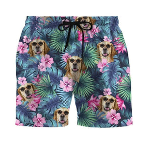 Golden Retriever In Green Leaves Pattern Tropical - Beach Shorts