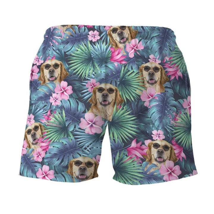 Golden Retriever In Green Leaves Pattern Tropical - Beach Shorts