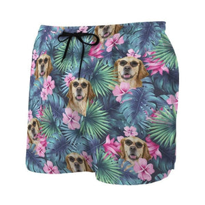 Golden Retriever In Green Leaves Pattern Tropical - Beach Shorts