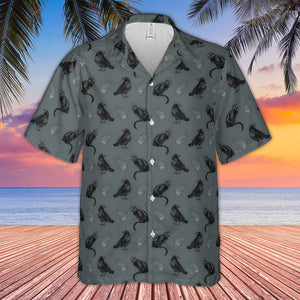 Cat And Raven Edgar Allan Poe Pattern - Hawaiian Shirt