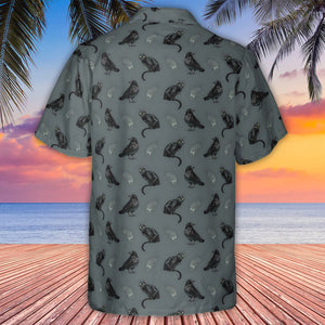 Cat And Raven Edgar Allan Poe Pattern - Hawaiian Shirt