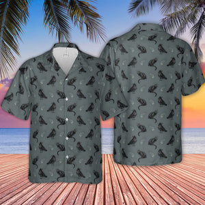 Cat And Raven Edgar Allan Poe Pattern - Hawaiian Shirt