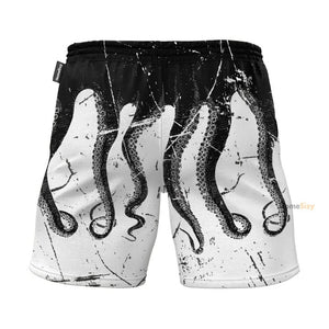 Black And White Octopus Tentacle - Beach Shorts