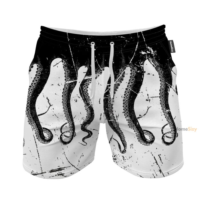 Black And White Octopus Tentacle - Beach Shorts